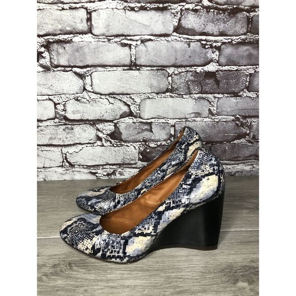 LANVIN Ivory Blue Leather Snake Skin Pumps High Wedges Shoes Women 40EU/9.5M US - Picture 8 of 16
